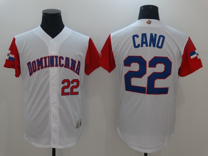 Men Dominican Republic Baseball #22 Robinson Cano White 2017 World Baseball Classic Replica Jersey->more jerseys->MLB Jersey